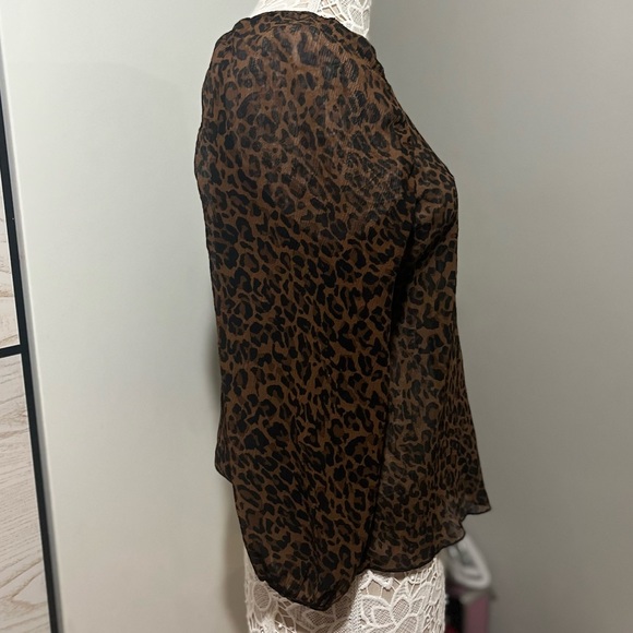🤎🖤ZARA Animal Print Brown & Black Long Sleeve Blouse🖤🤎 - Picture 4 of 12